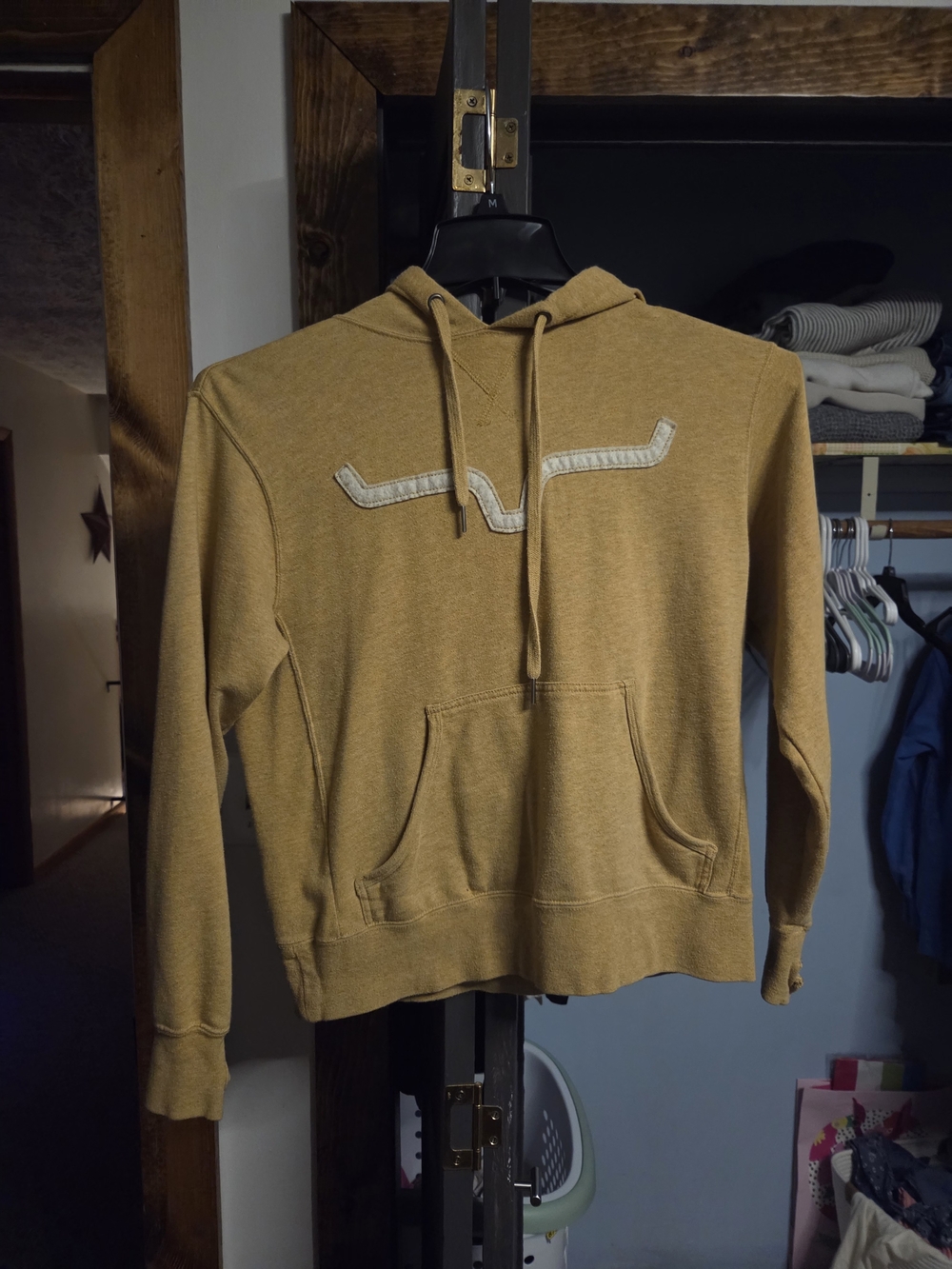 Kimes Ranch Mustard Yellow Pullover Hoodie with Embroidered Chest Detail